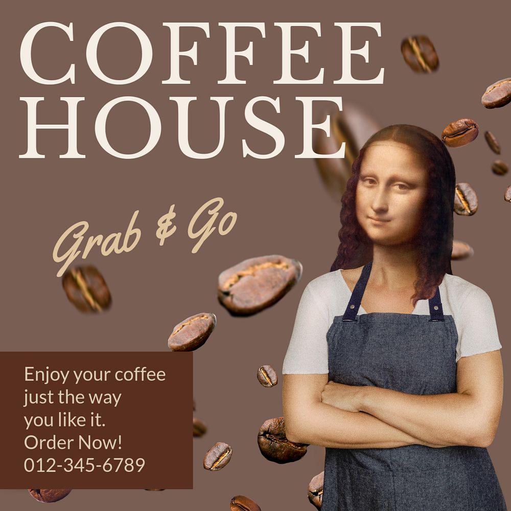 Coffee house Instagram post template, Mona Lisa, famous painting, remixed by rawpixel