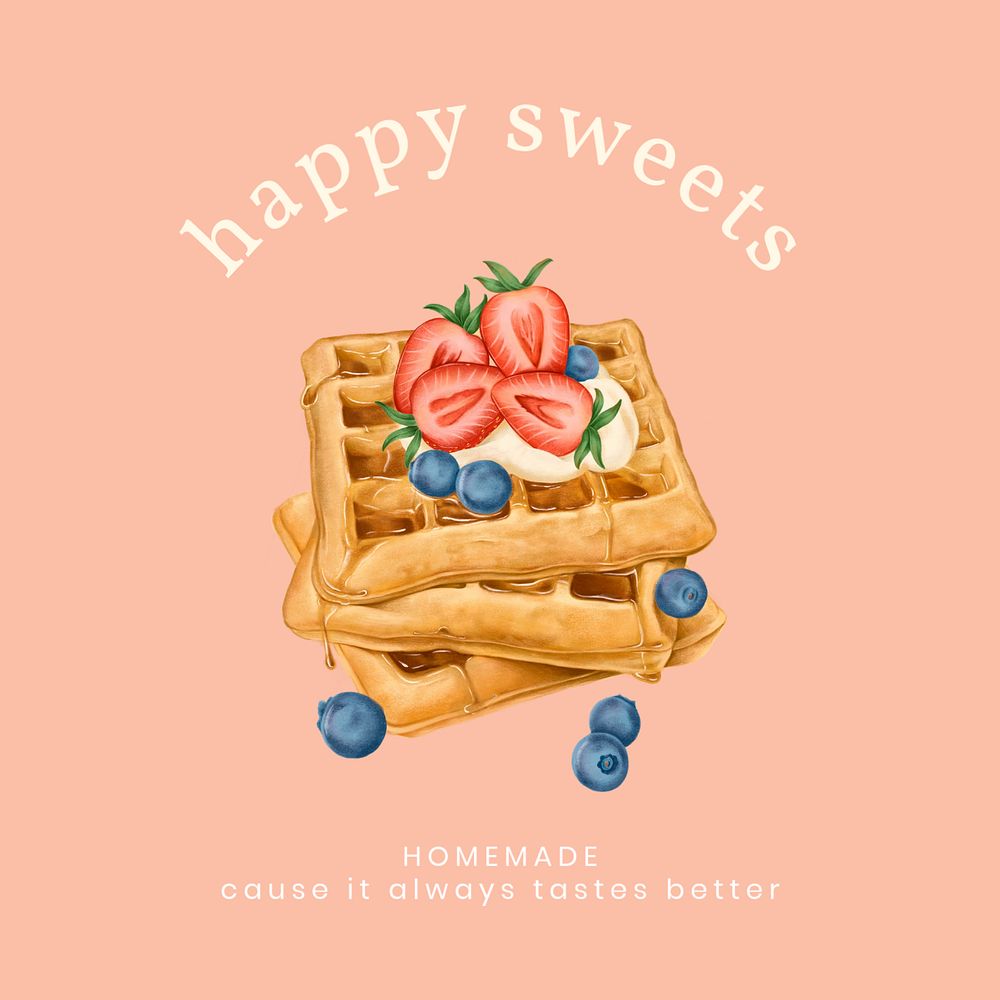 Homemade bakery instagram post template, realistic illustration, editable text