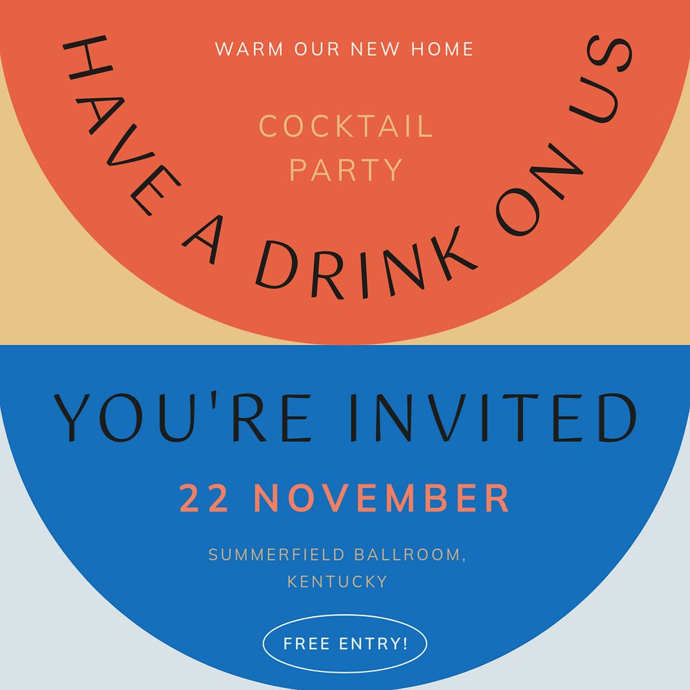 Cocktail party Instagram post template, editable text 