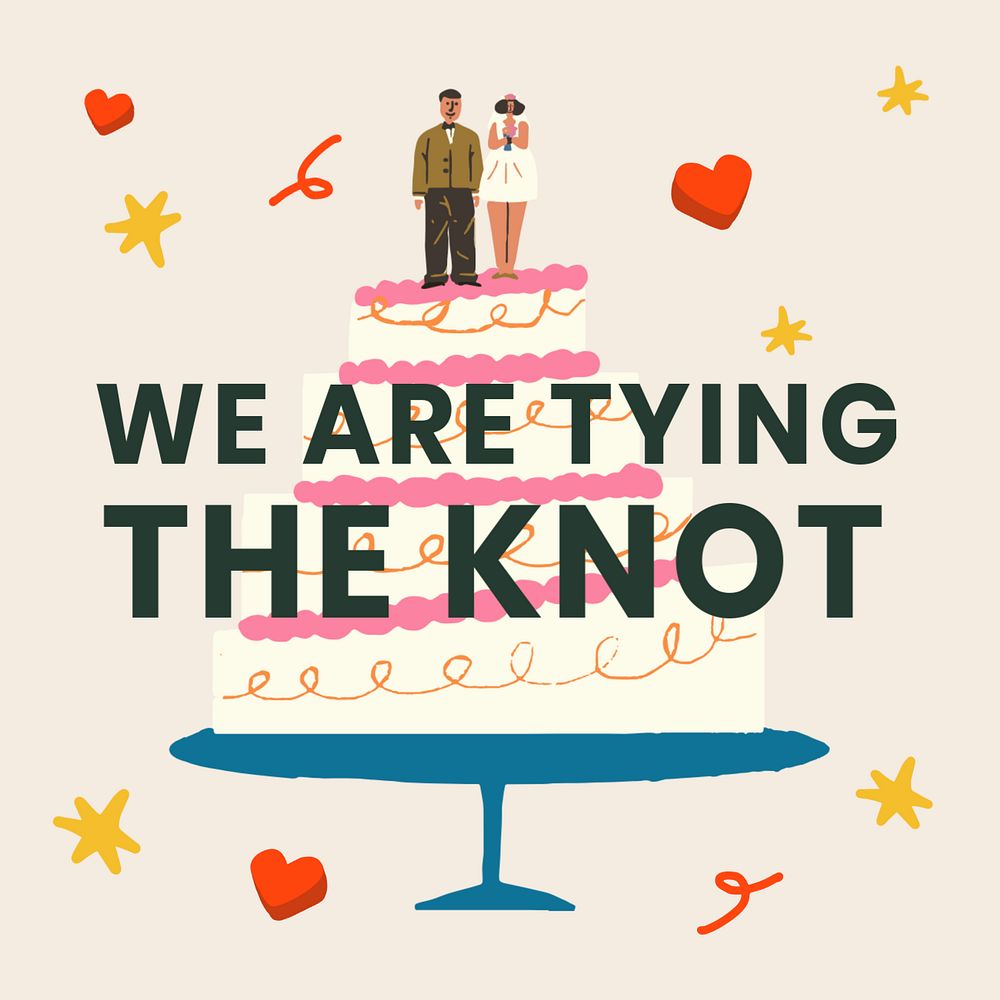 Wedding invitation Instagram post template, cute editable design