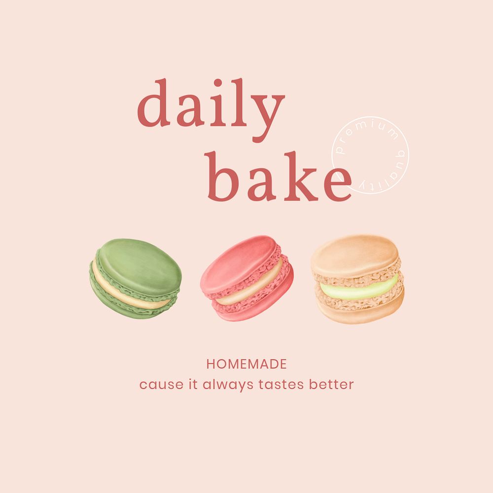 Daily bake instagram post template, bakery illustration, editable text