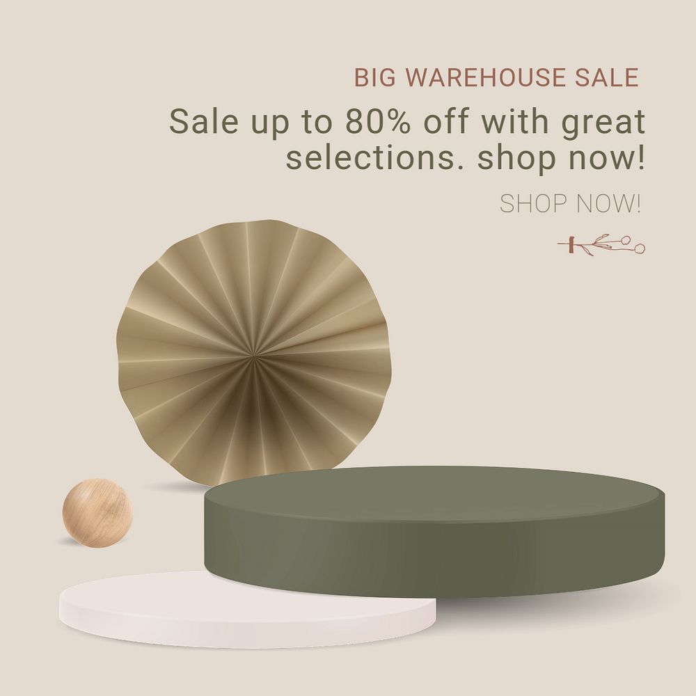 Warehouse sale Instagram post template, aesthetic 3D product backdrop