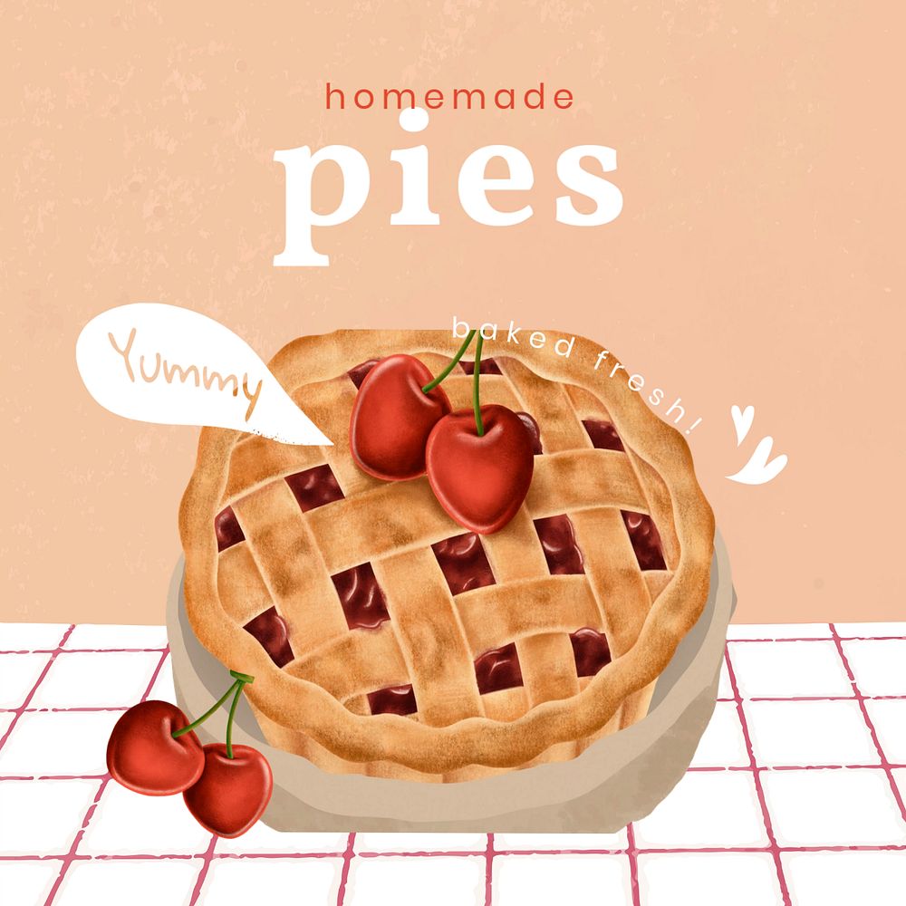 Homemade bakery instagram post template, realistic illustration, editable text