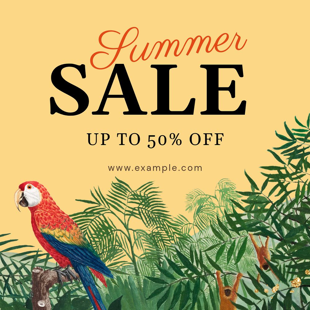 Summer sale Instagram post template, famous Henri Rousseau's artwork, remixed by rawpixel.