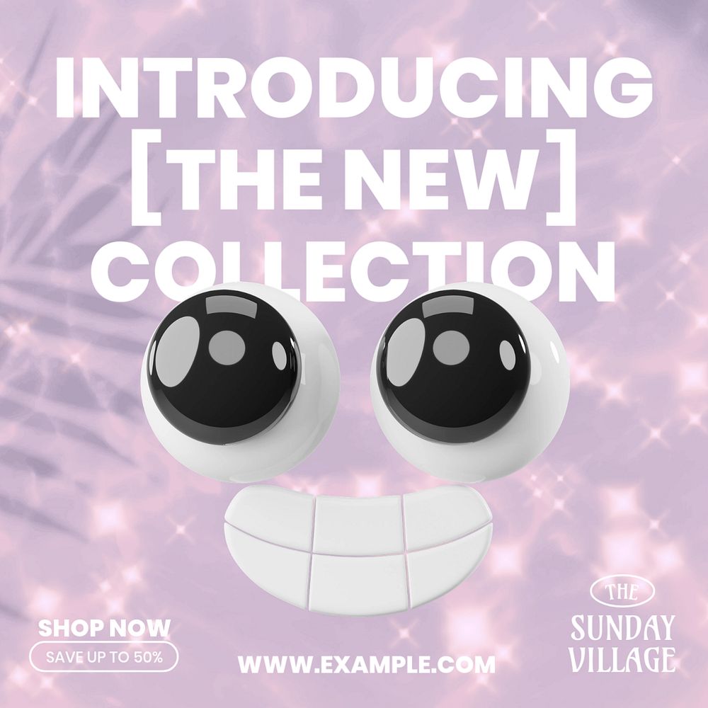 Shopping aesthetic Instagram post template, smiling cartoon character