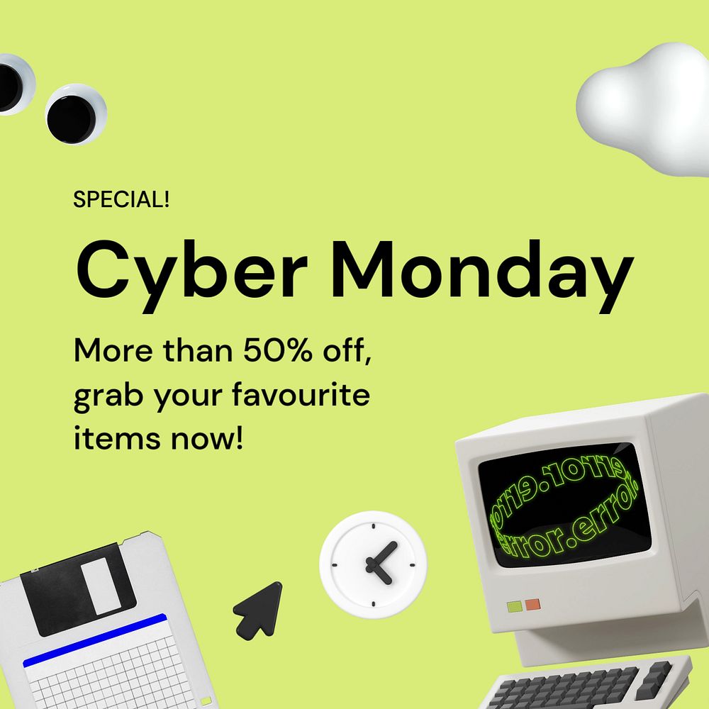 Cyber Monday Instagram post template, sale ad