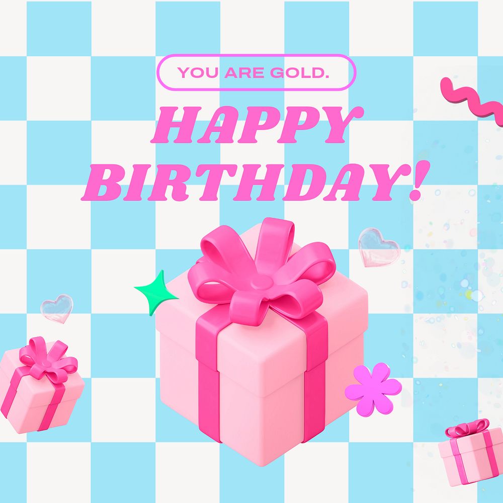 Happy Birthday Instagram post template, Y2K aesthetic
