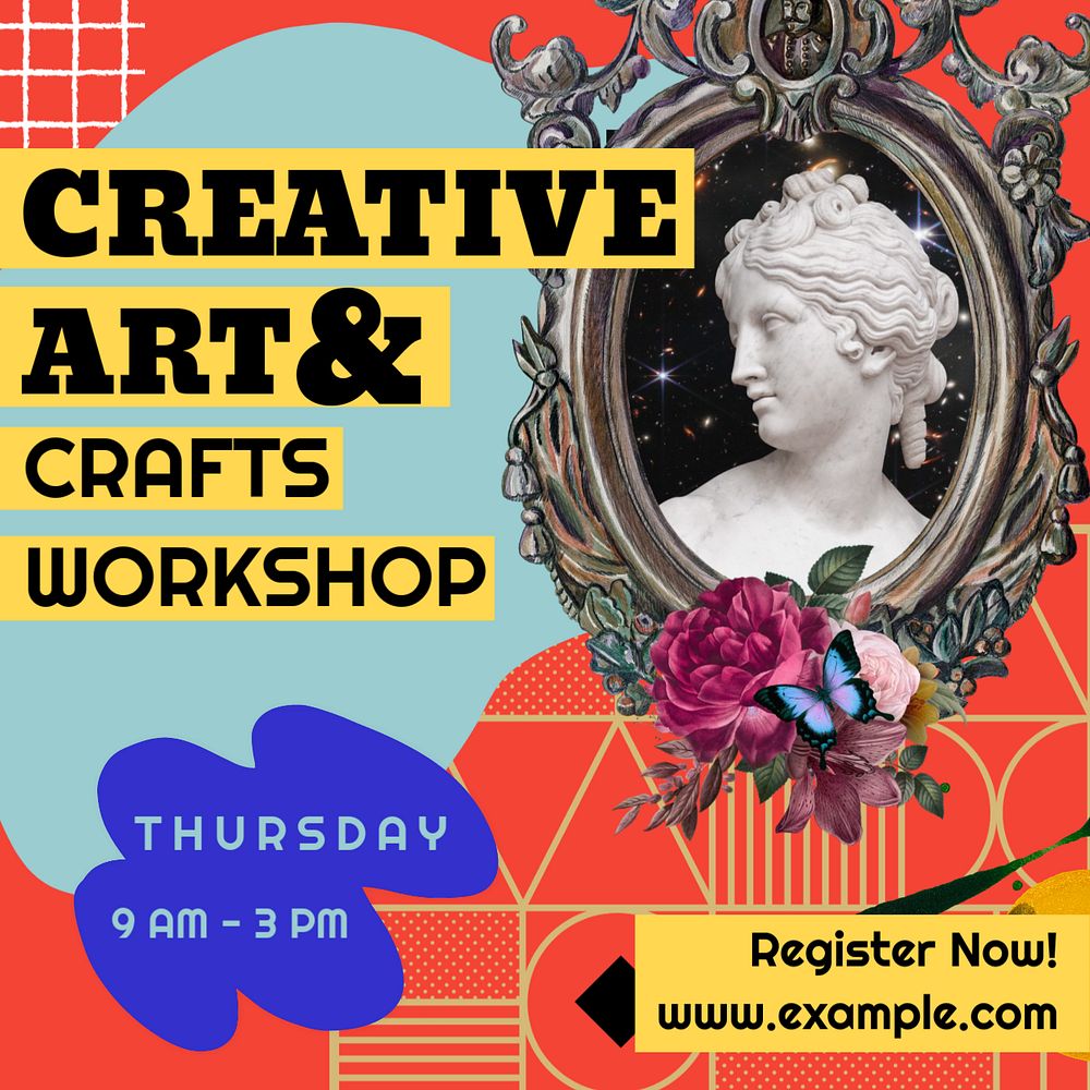 Creative workshop Instagram post template, Greek Goddess statue