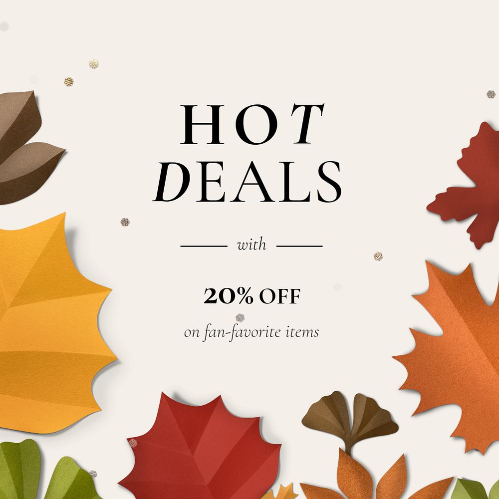 Hot deals Instagram post template, autumn editable design