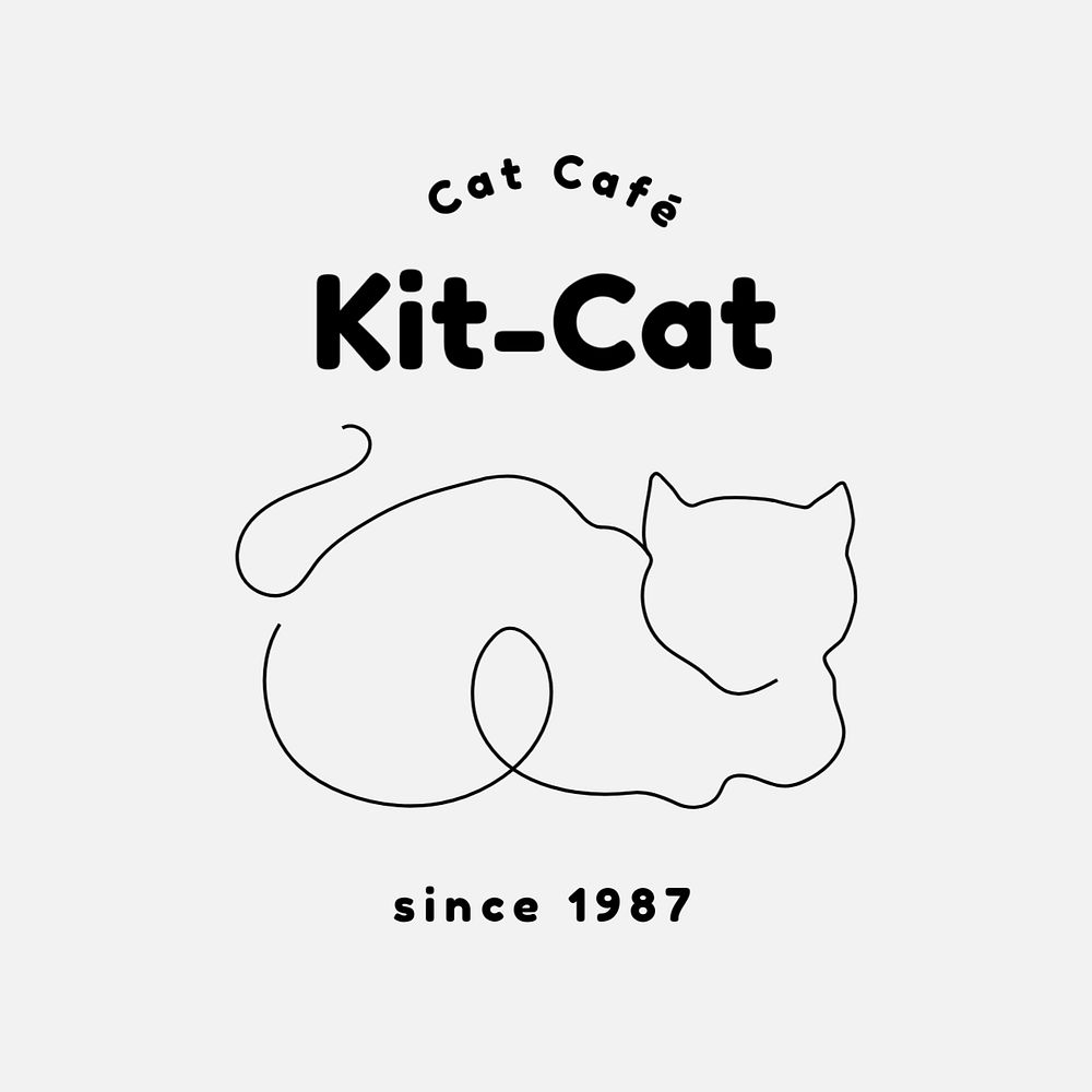 Cat line art logo template, editable cafe business badge design