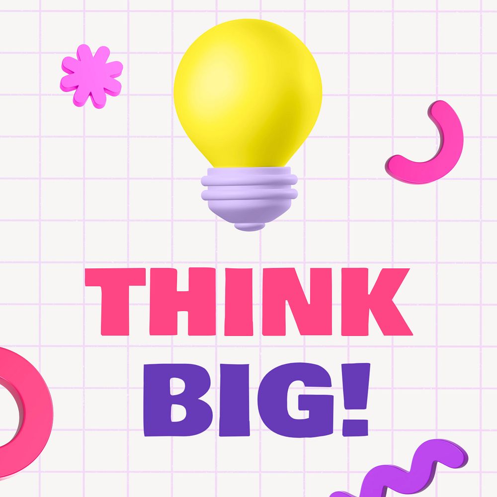 Think big Instagram post template, 3D light bulb