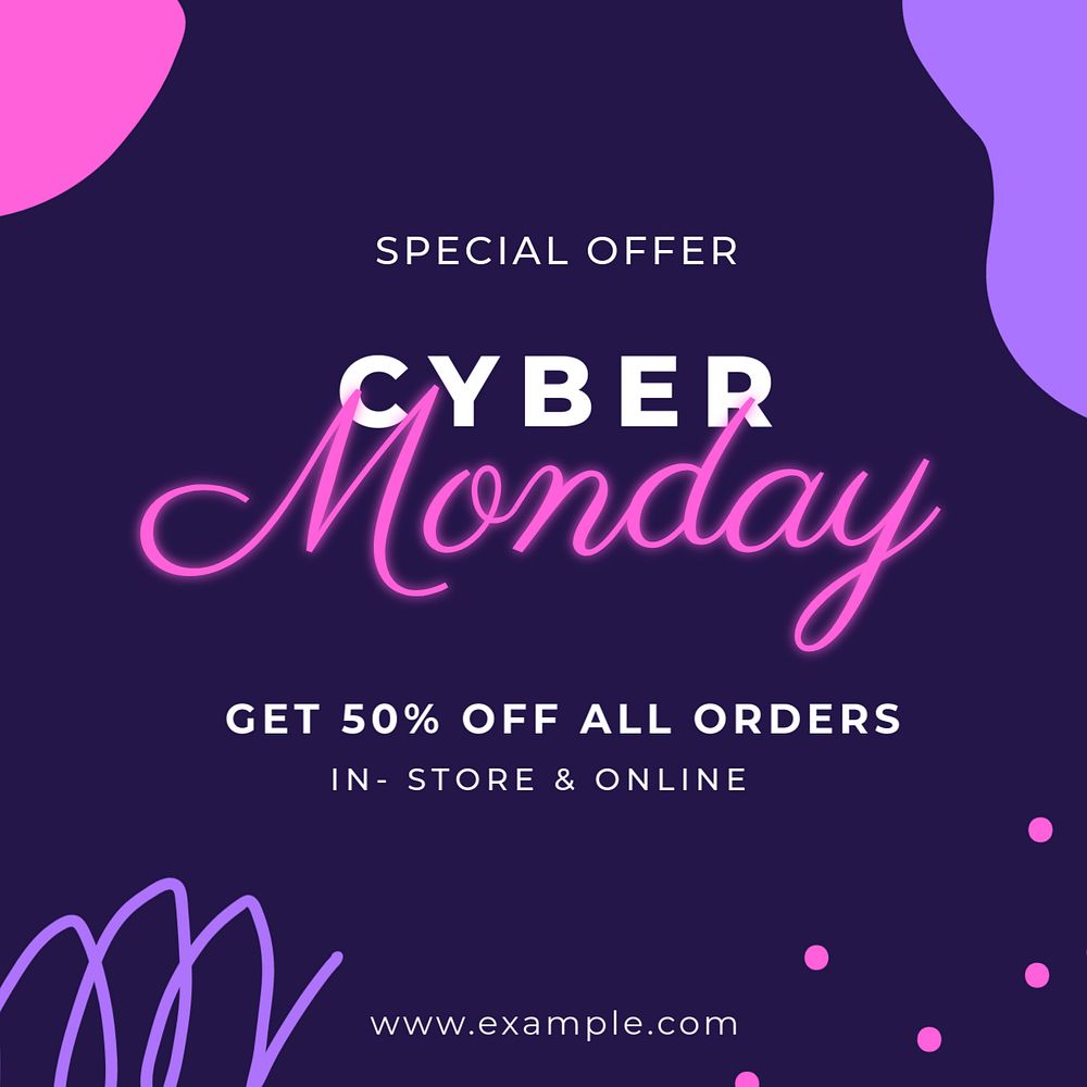 Cyber Monday Instagram ad template, editable text on Memphis design