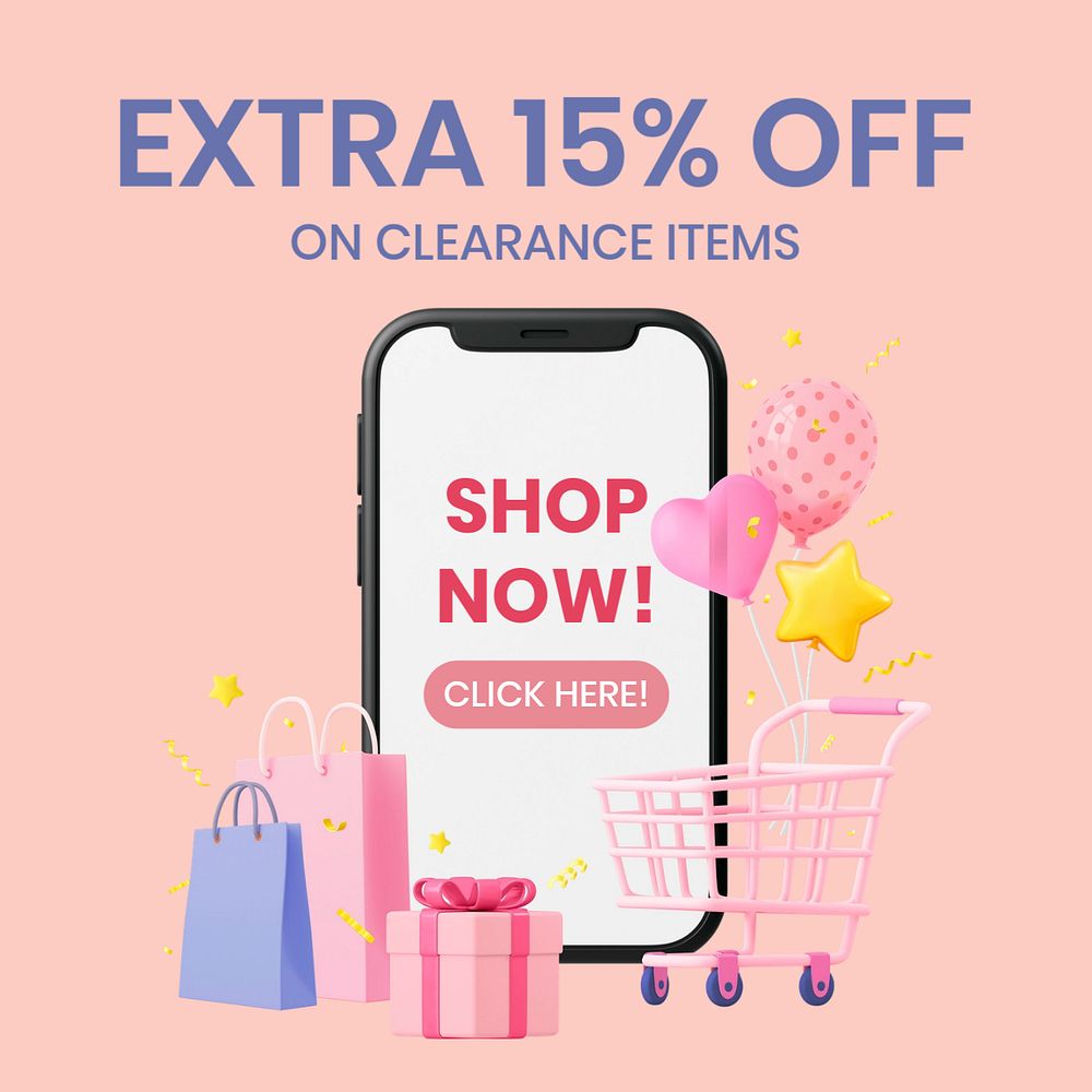 Sale Facebook ad template, editable shopping, 3D design