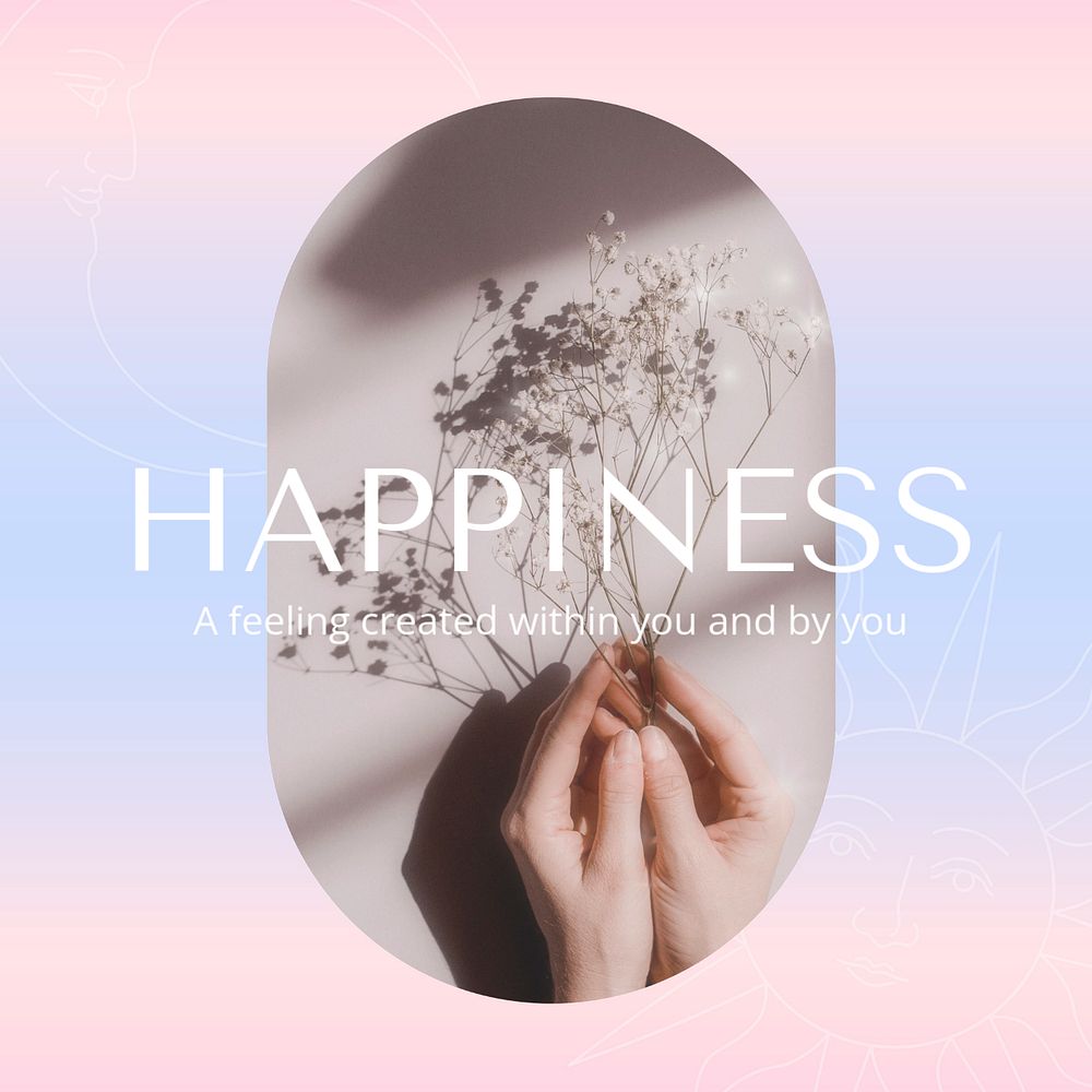 Happiness & positivity Instagram post template, editable holographic design