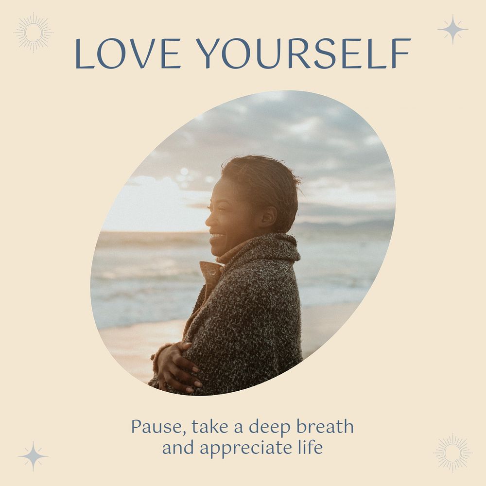 Love yourself Instagram post template, editable aesthetic design