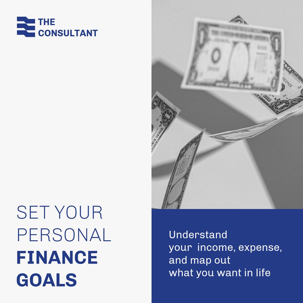 Finance goals Facebook ad template, business consulting, blue design