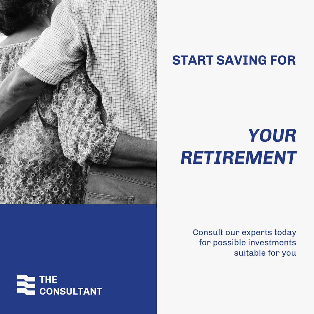 Retirement planning Facebook ad template, financial consulting service, blue design
