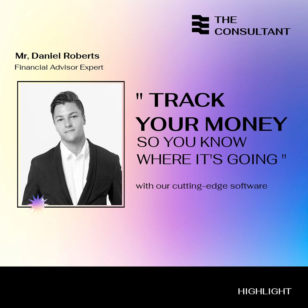 Budget planning Facebook ad template, financial expert, purple gradient design