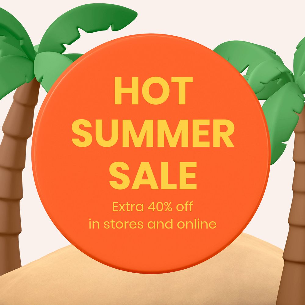 Summer sale Instagram  ad template, 3D promotion design