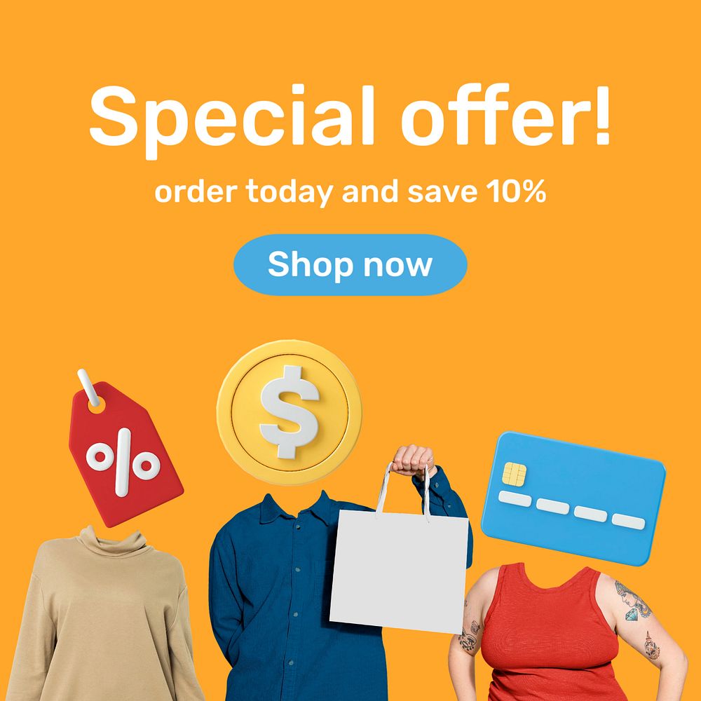 Special offer Instagram post template, sale, shopping remixed media 