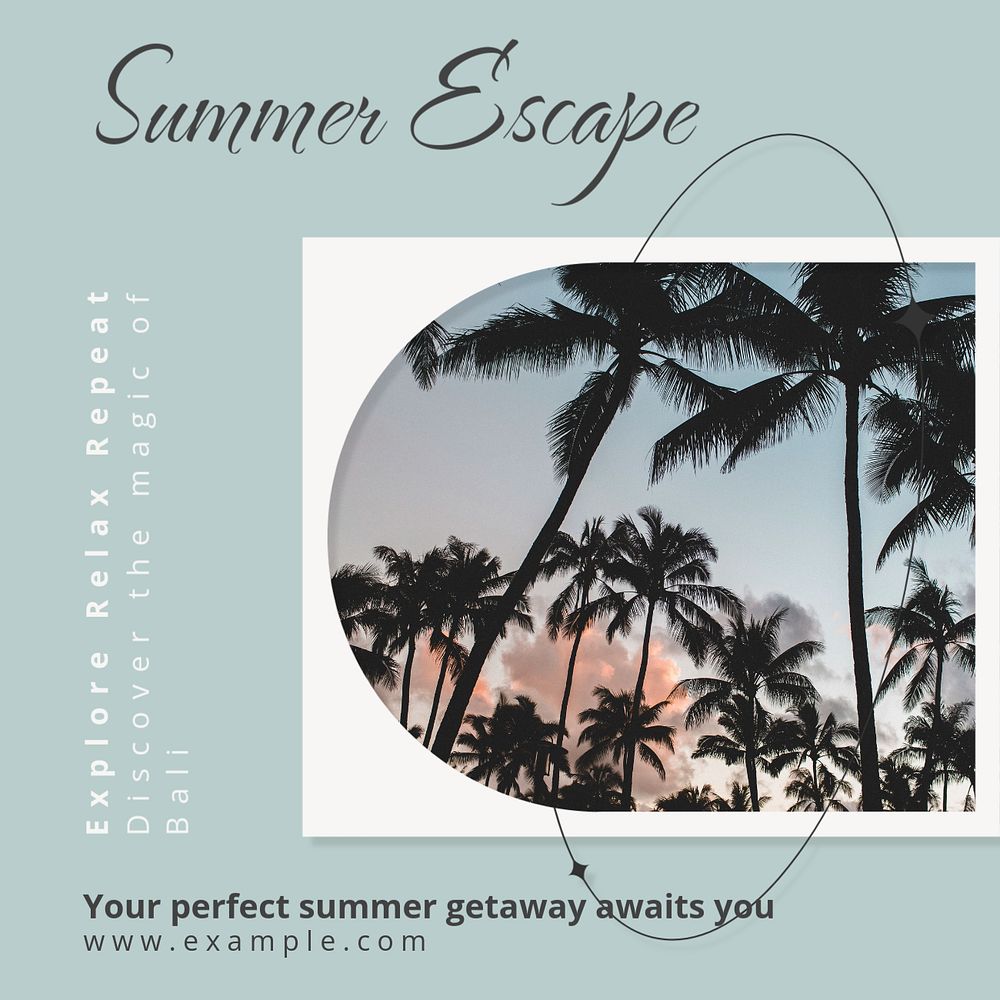 Summer escape Instagram post template, editable text