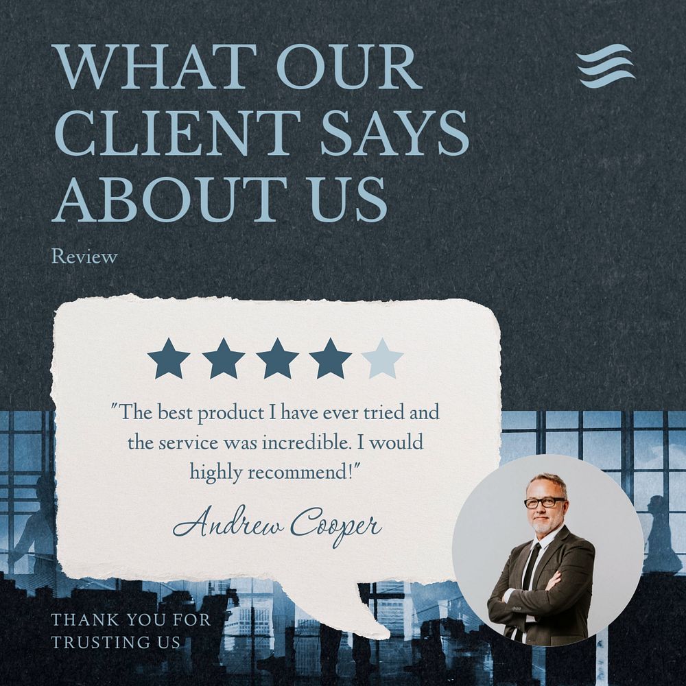 Client review post template, editable social media design