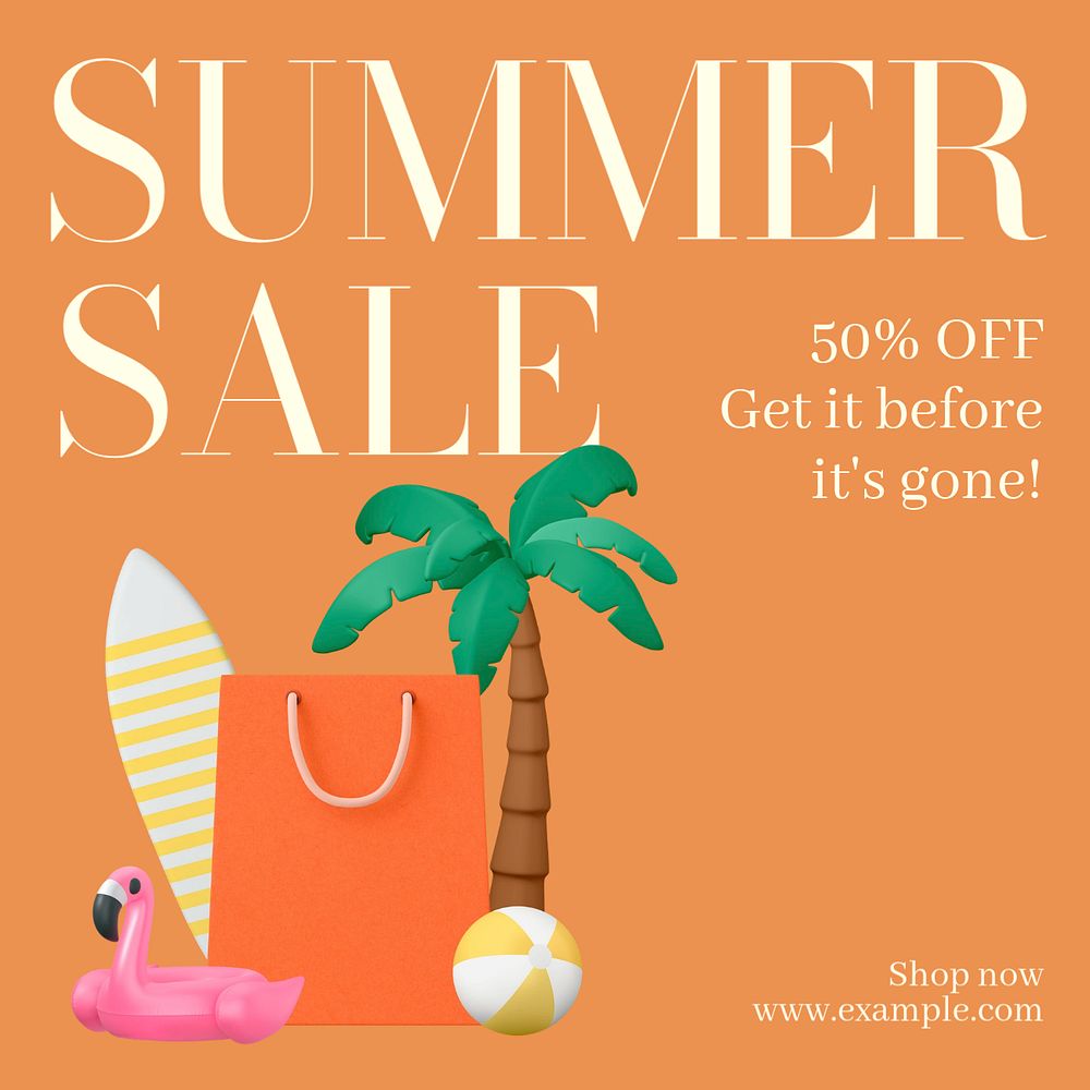 Summer sale Instagram post template, editable text