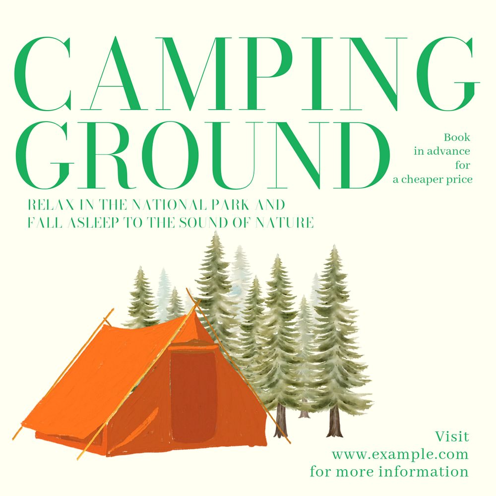 Camping ground Instagram post template, editable text