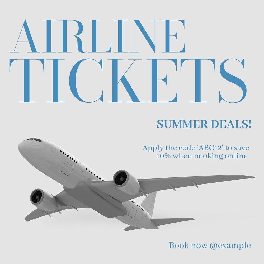 Airline tickets deal social post template, editable design for Instagram