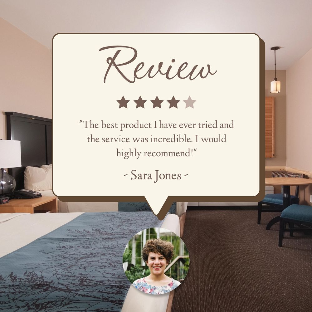 Hotel review Facebook post template, editable design