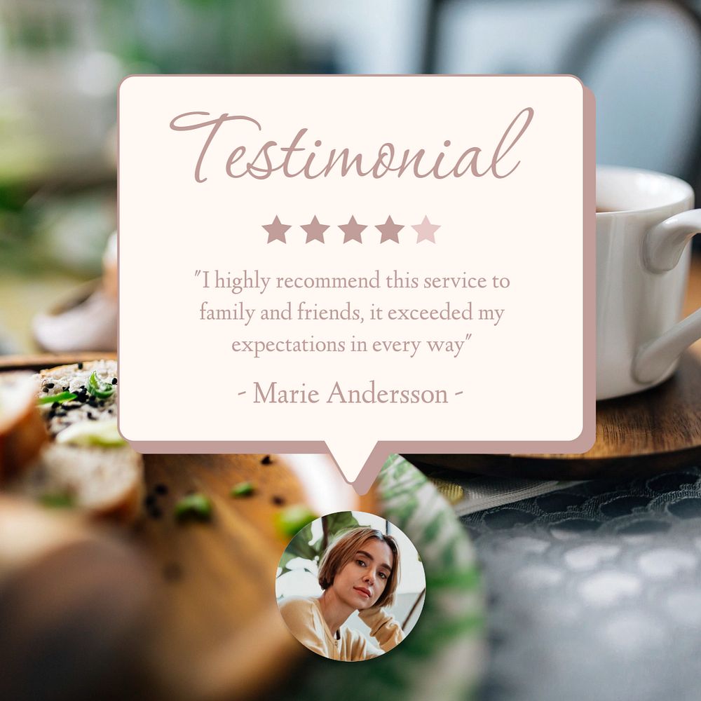 Customer testimonial post template, editable social media design