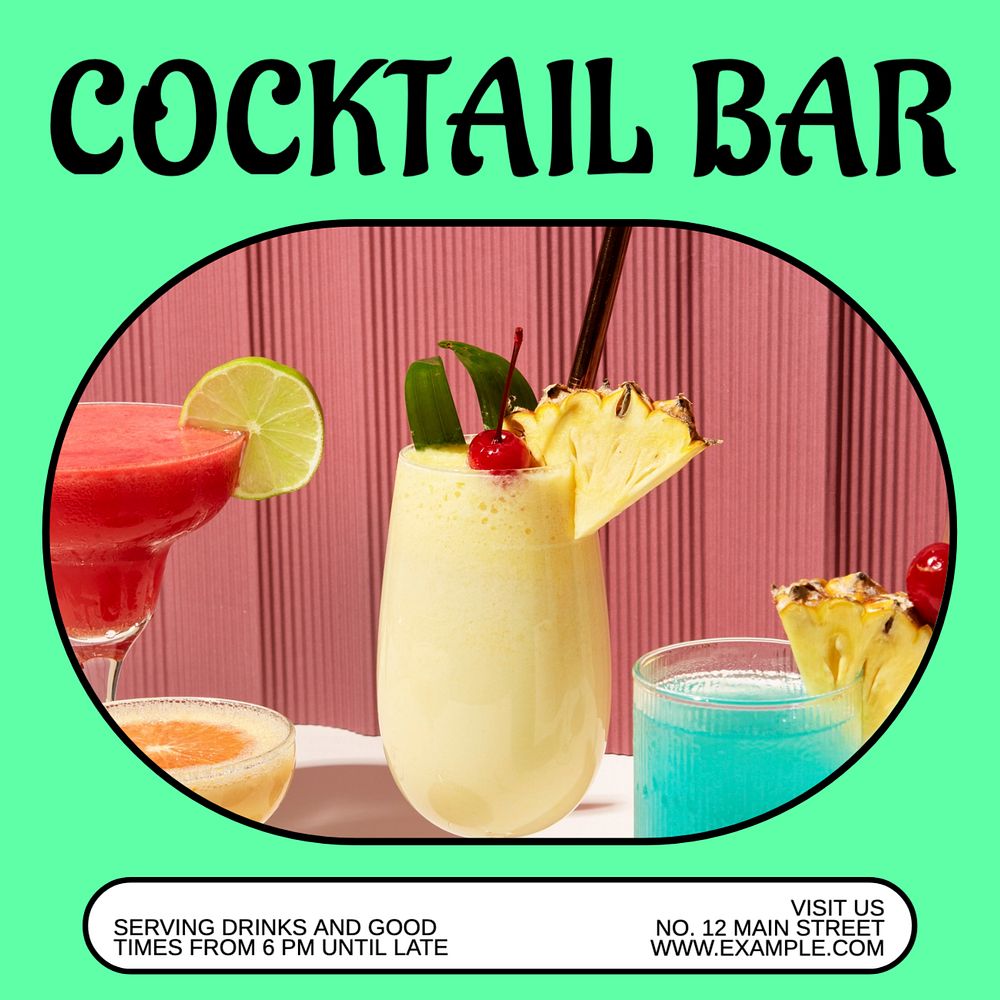 Cocktail bar Instagram post template, editable text