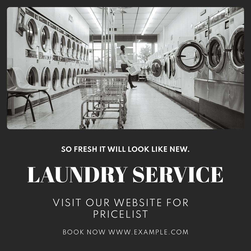 Laundry service Instagram post template, editable text