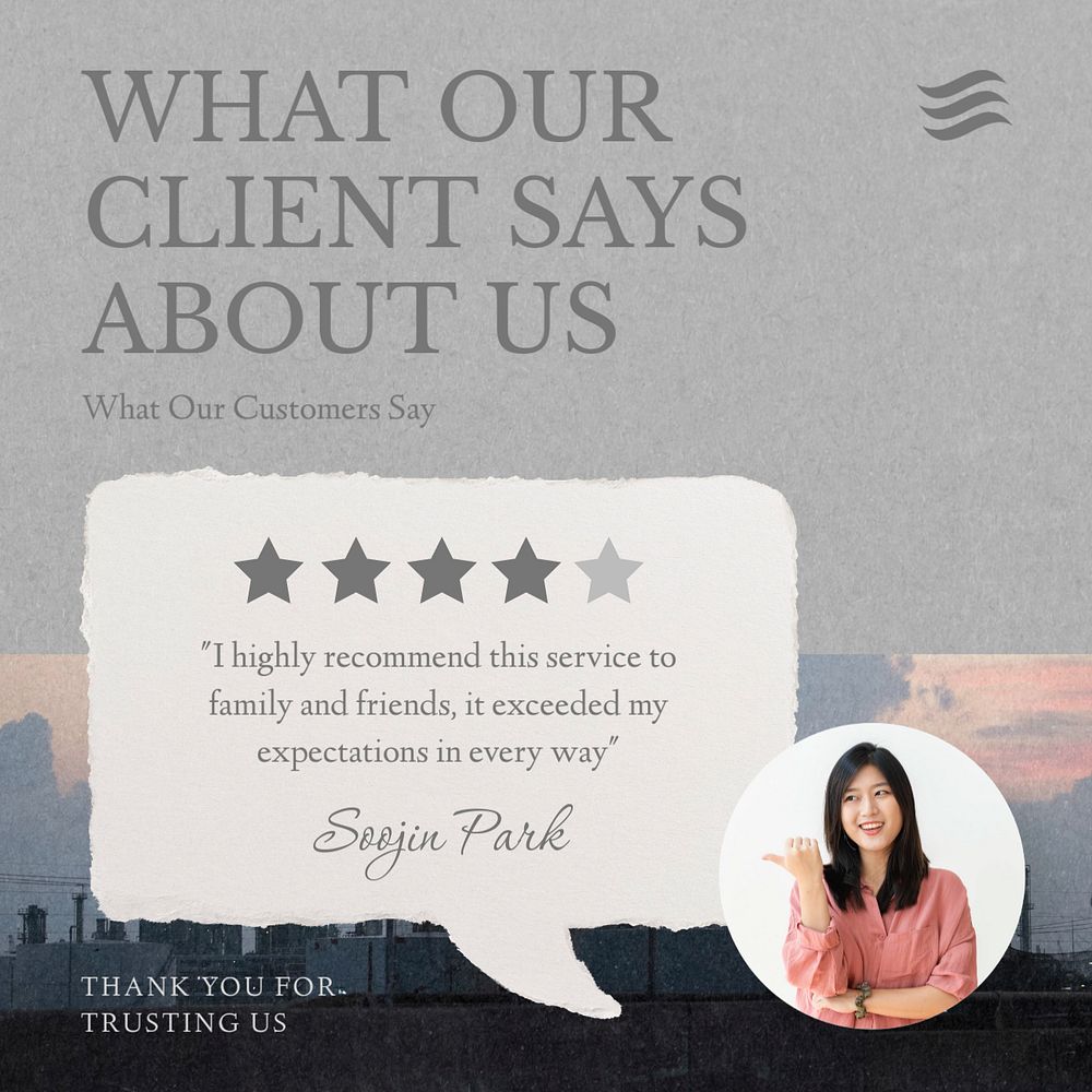 Client review post template, editable social media design