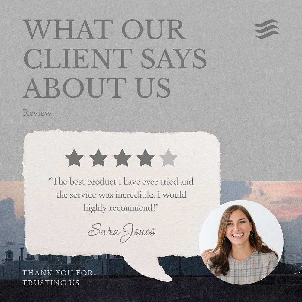 Client review post template, editable social media design