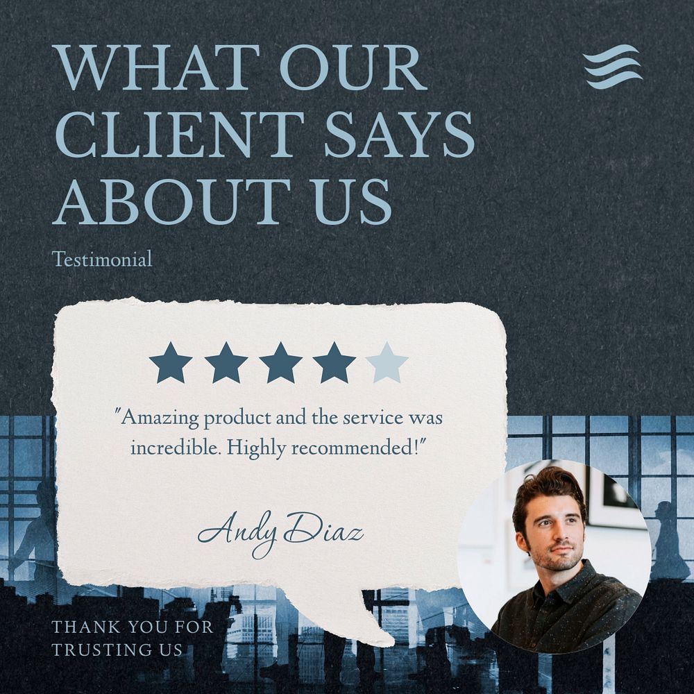 Client review post template, editable social media design