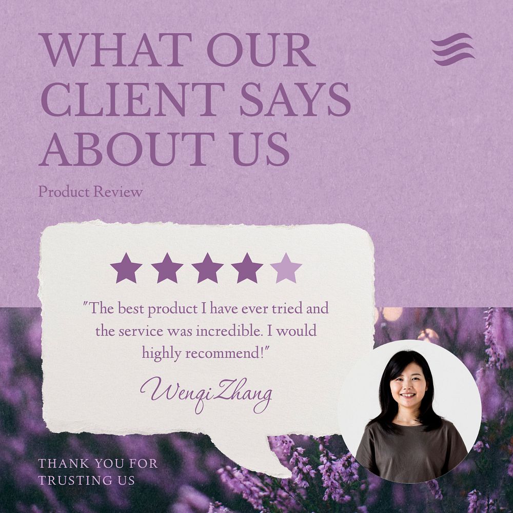 Client review post template, editable social media design