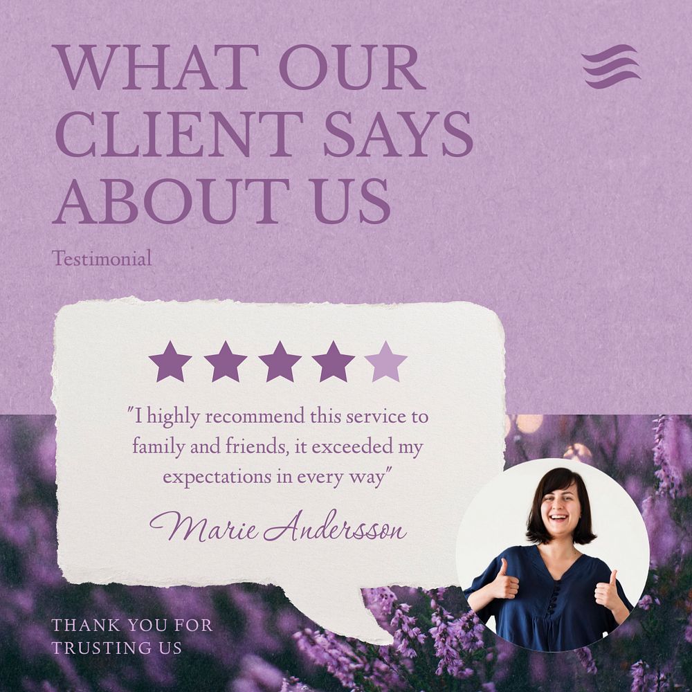 Client review post template, editable social media design