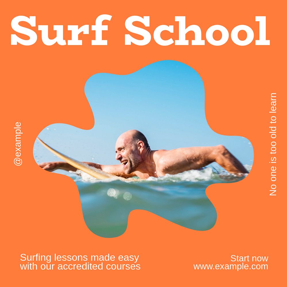 Surf school Instagram post template, editable design