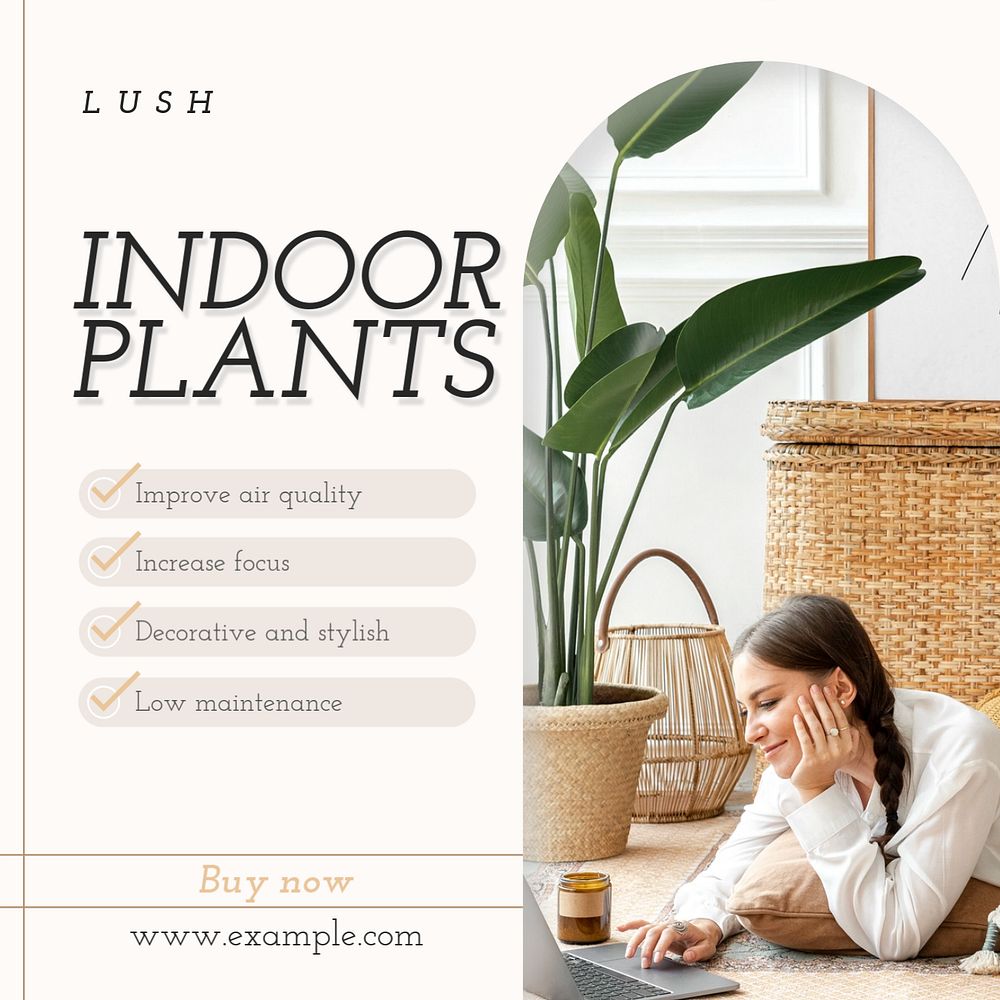 Indoor plants Facebook post template, editable design