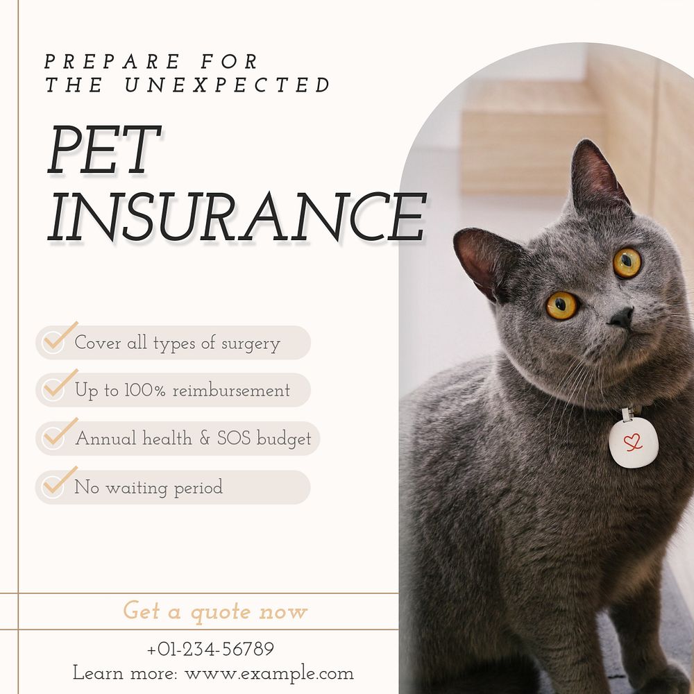 Pet insurance Instagram post template, editable text