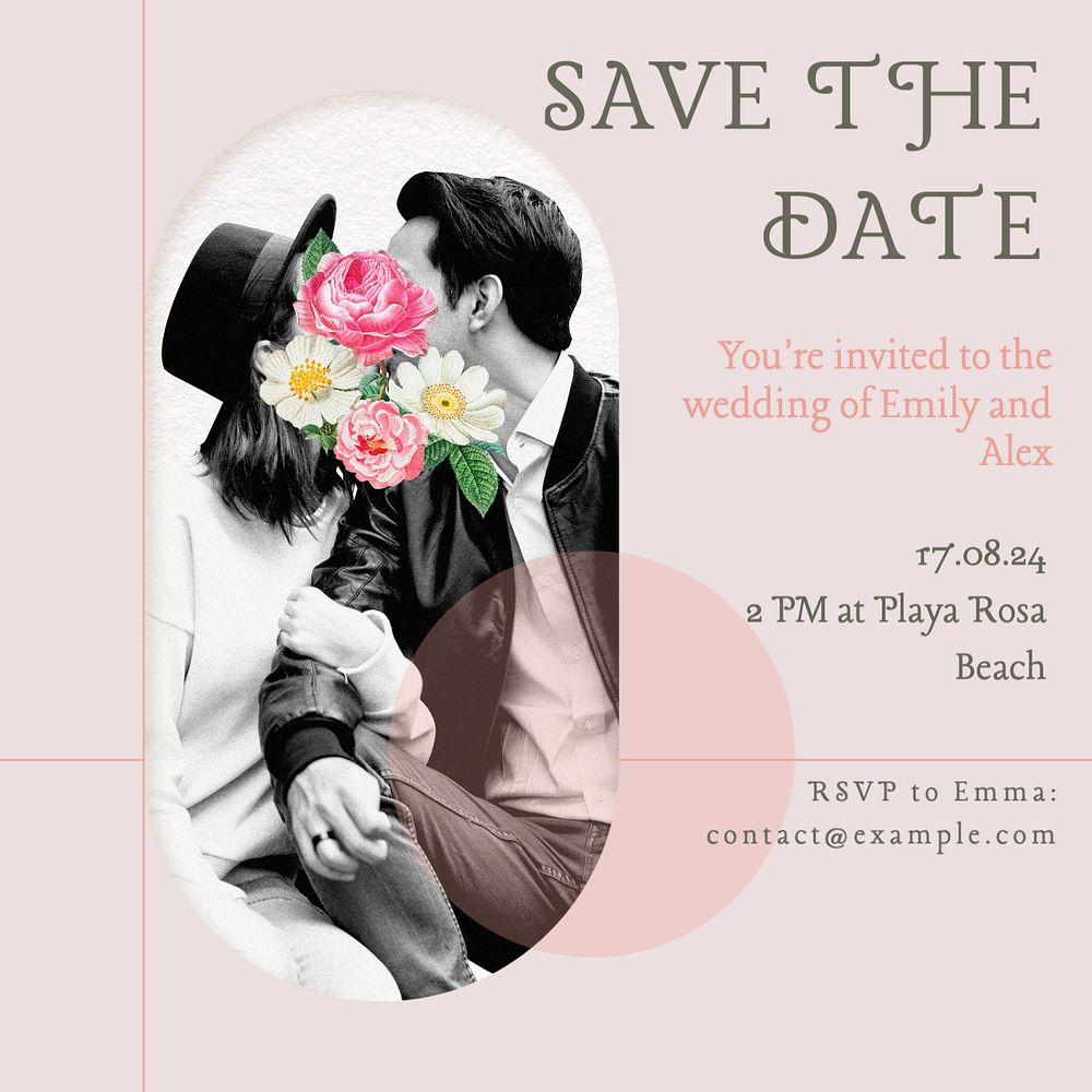 Save the date Instagram post template, editable text