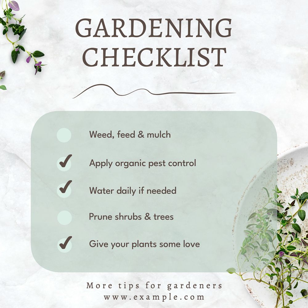 Gardening checklist Instagram post template, editable text