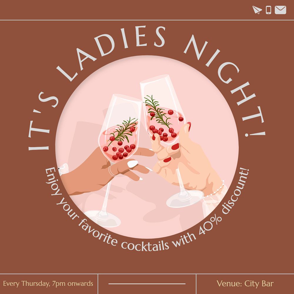 Ladies night Instagram post template, editable text