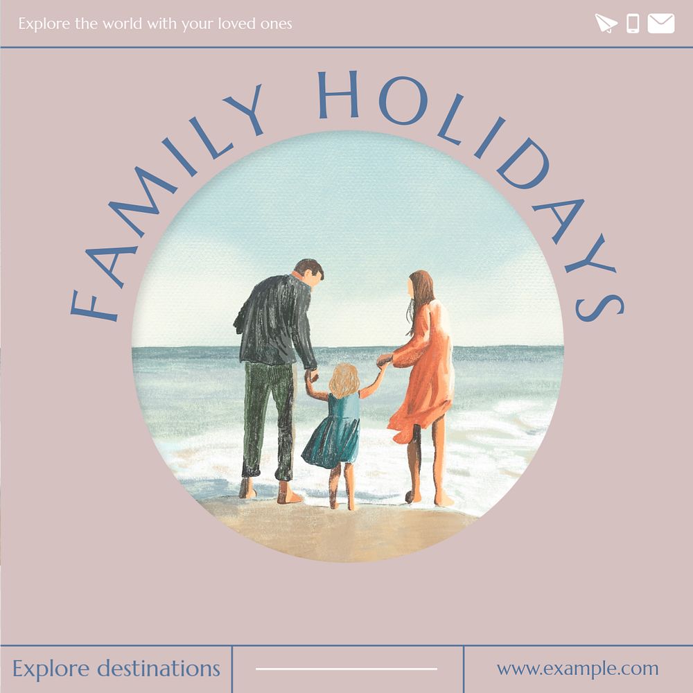 Family holidays Instagram post template, editable text