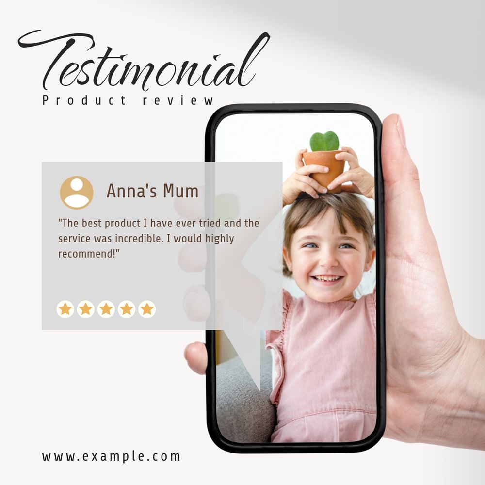 Testimonial, product review post template, editable social media design