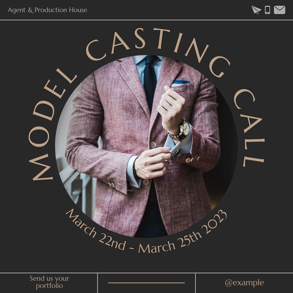 Model casting call Instagram post template, editable text