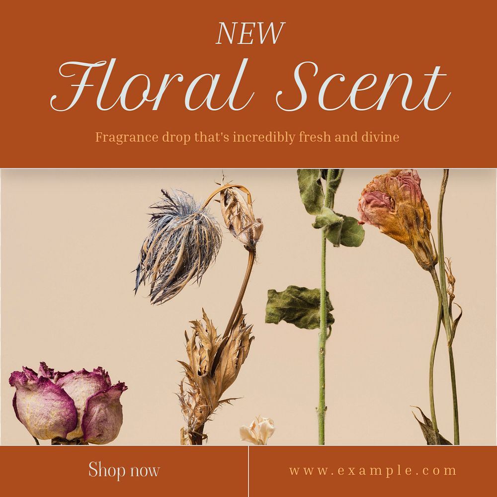 Floral scent Instagram post template, editable text