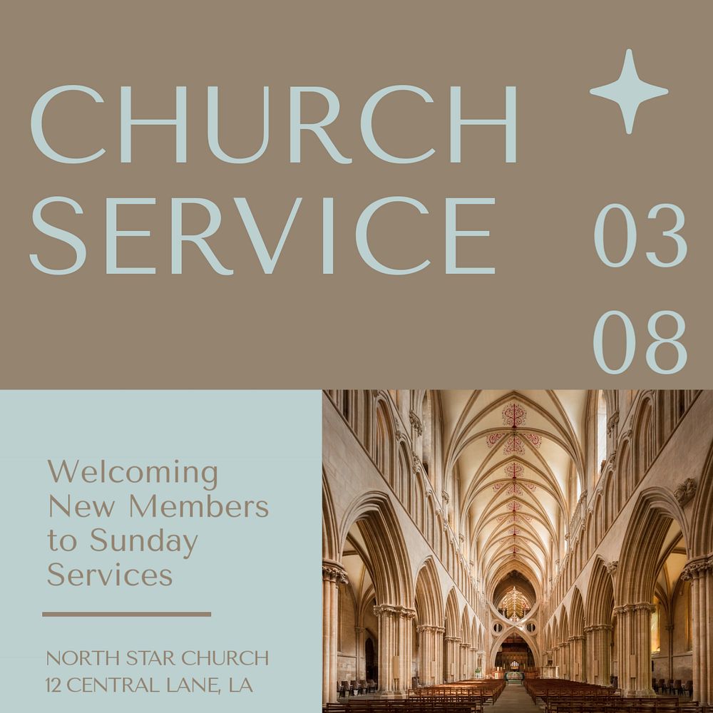 Church service post template, editable text for social media