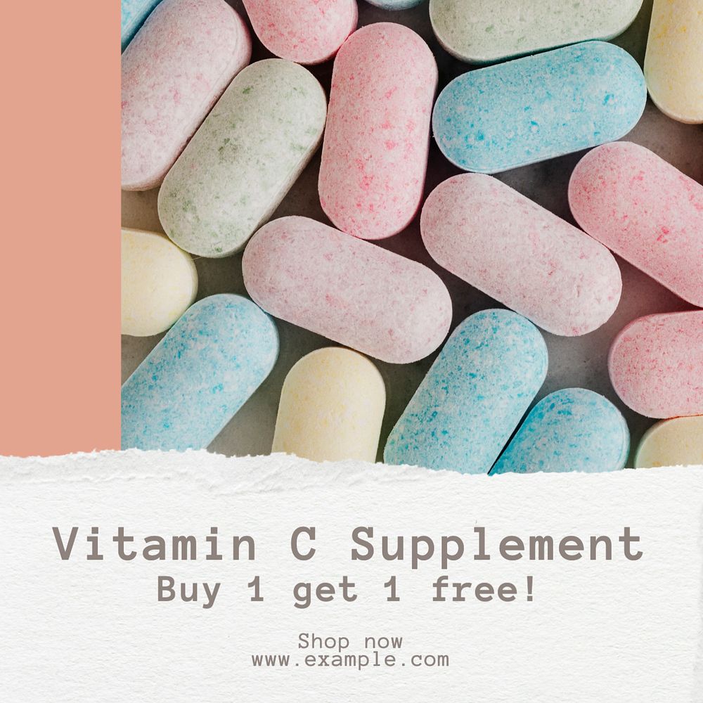 Vitamin C supplements Instagram post template, editable text